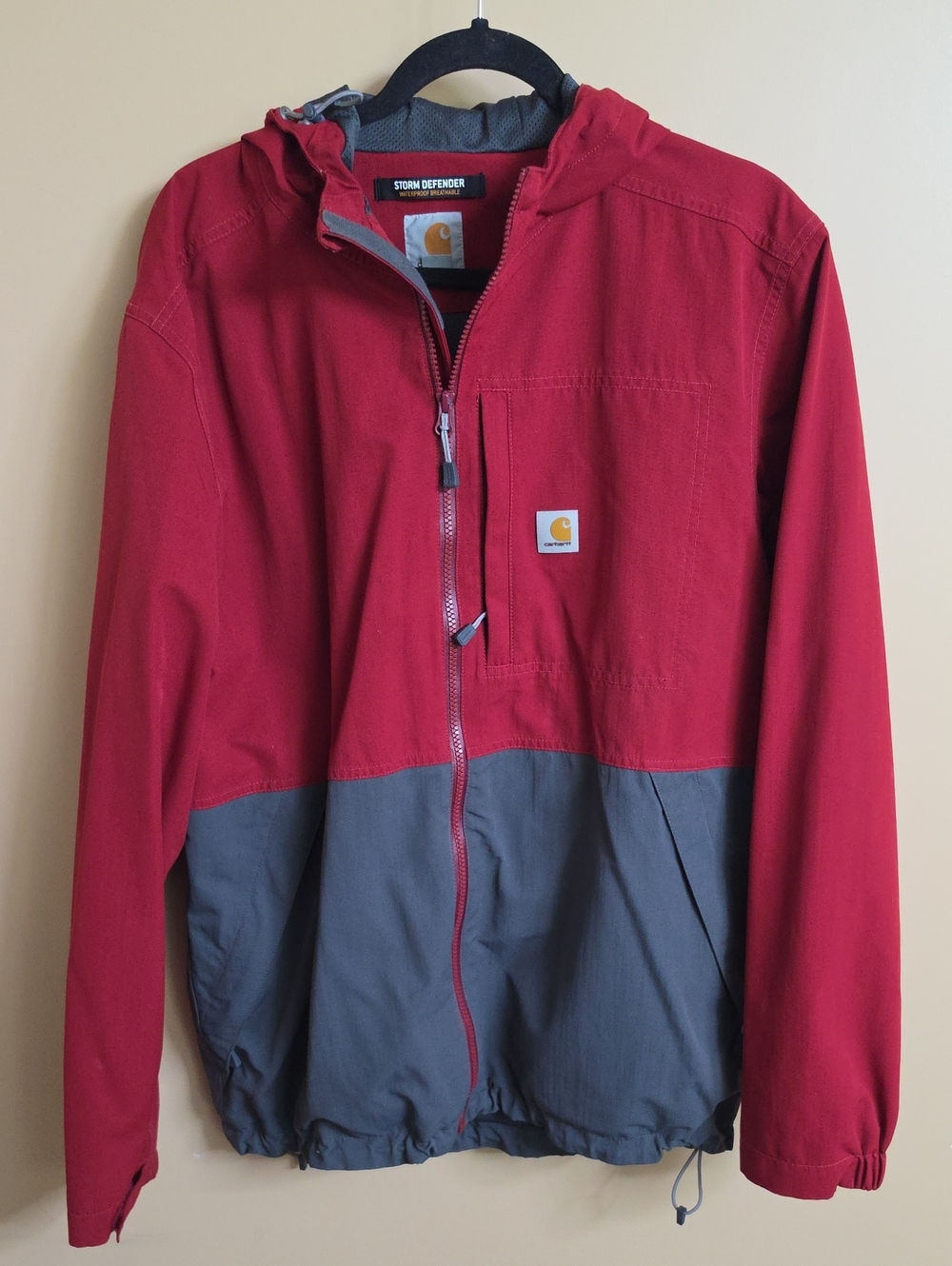 Carhartt Two-Tone Red and Gray Hooded Storm Jacket